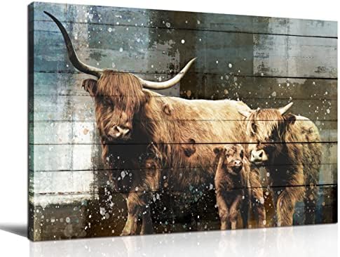 ZHAOSHOP Highland Tehén Wall-Art - Nyugat-Fali Dekor - Barna Tehén Képeket, Fali Dekor Parasztház - Highland Tehén Fürdőszoba Decor Feszített,