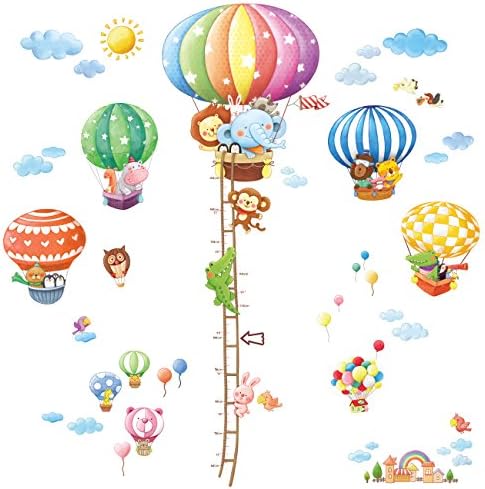 DECOWALL DA-1606N1406B Állat hőlégballon Magasság Növekedési Diagram Gyerekek Fali Matricák Fali Matricák Meghámozzuk, majd