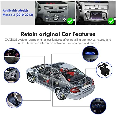 Android 10 Dupla Din autórádió Mazda 3 2010 2011 2012 2013, 9 Hüvelykes Érintőképernyő Rádió, Beépített, Vezeték nélküli Carplay/Android Auto/GPS/Bluetooth/FM/AUX-in/Kormánykerék