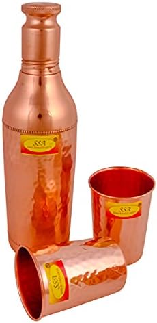 Shiv Shakti Művészeti Tiszta Réz Víz Üveg | Üveg Pezsgő - 1 LTR 2 Szemüveg Drinkware Set - Tervező, a Aayurvedic Réz-Egészségügyi Ellátás