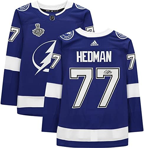 Victor Hedman Tampa Bay Lightning 2021 Stanley-Kupa Bajnokok Dedikált Kék Adidas Hiteles Jersey 2021 Stanley-Kupa Utolsó Patch - Dedikált