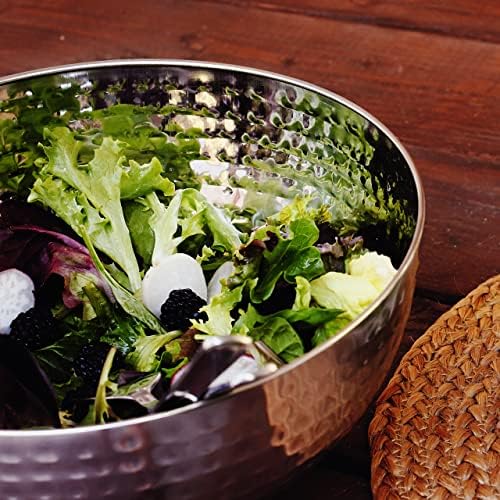 STONE & CLAY Kalapált Fém salátástál -Könnyű Súly Mosogatógépben mosható, Rozsdamentes Acél Díszítő Minta - Tökéletes Nagy