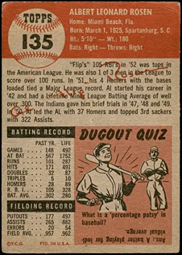 1953 Topps 135 Al Rosen Cleveland indians (Baseball Kártya) GD+ Indiánok