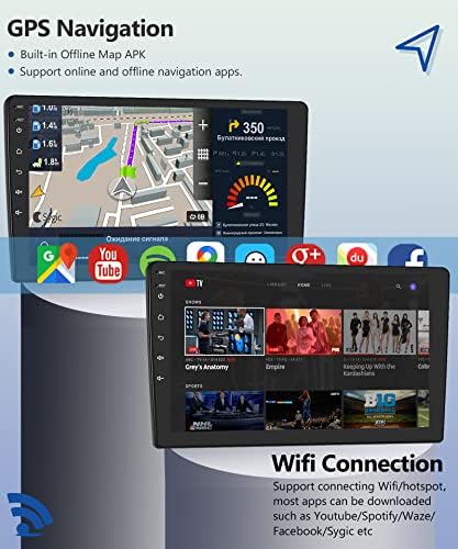 Android Dupla Din autórádió-GPS Navigációs 10 colos érintőképernyő, Autó Hifi, Bluetooth, WiFi, FM Rádió Tükör Link + Biztonsági