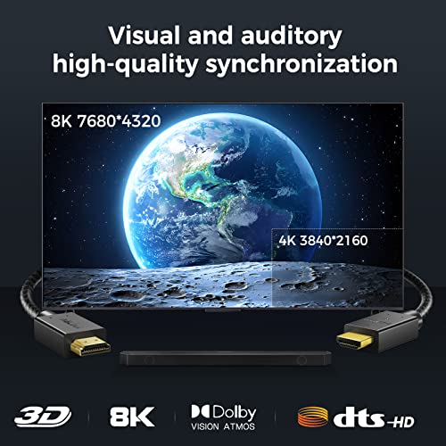 8K HDMI Kábel 10 ft, Hiteles Ultra high Speed HDMI 2.1 Kábel 48Gbps 4K120Hz 8K60 144 hz eARC HDR10, HDCP 2.2& 2.3 3D-s, Kompatibilis