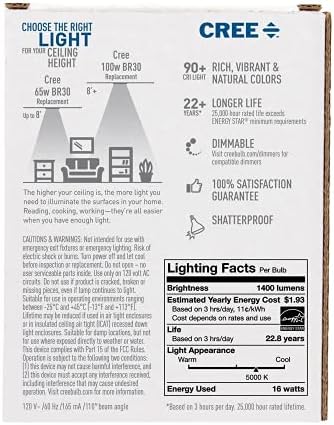Cree Világítás Kivételes Sorozat BR30 Izzó, 5000K Szabályozható LED Izzó, 100W + 1400 Lumen, Napfény, [4] 1 Csomag