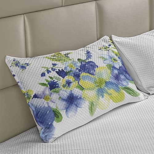 Ambesonne Sárga, Kék Kötött Paplan Pillowcover, Tavaszi Virág Akvarell Virágzó Vibráló Virágzik Design, Standard Queen Méretű