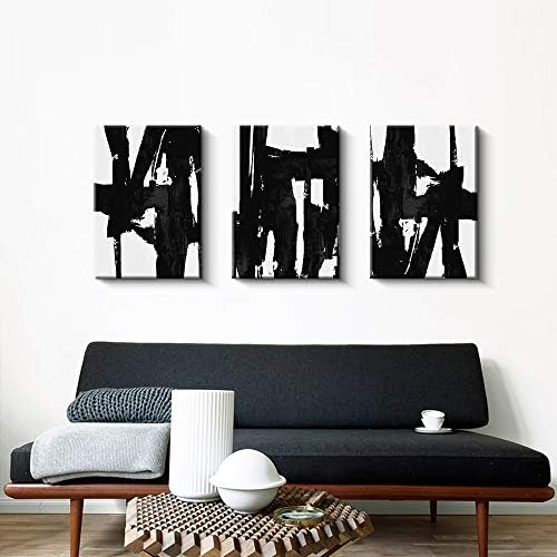 Pinetree Art 3 Panelek Fekete-Fehér Absztrakt Vászon Wall Art 3D-s Nyomatok Mintás Festés Nappali (Kicsi)