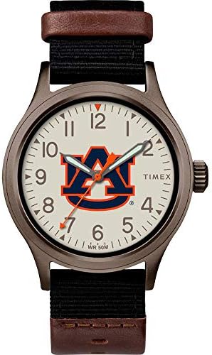 Timex Férfi Kollégiumi Kuplung 40mm Watch – Alabama Crimson Tide Fekete Szövet & Barna Bőr Szíj