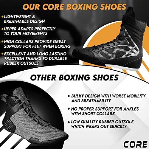 Core Boksz-Cipő - Könnyű Boksz Cipő Férfi & Nő - Boksz Képzési Cipő, Magas Támogatás – Kiváló Tapadás Boksz Csizma