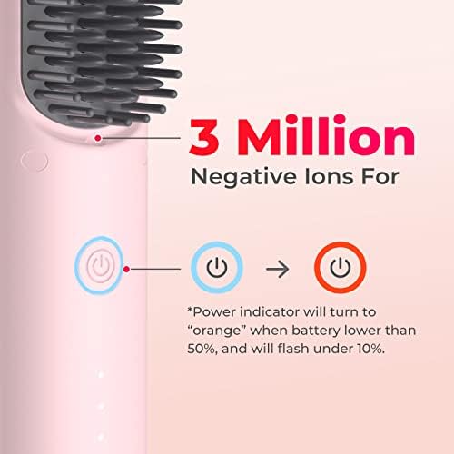 TYMO Rózsaszín Vezeték nélküli hajvasalót Ecset | Mini Hordozható Fűtött Kefe Utazás | Ionos Forró Redőző -, Comb, a Nők | USB Újratölthető