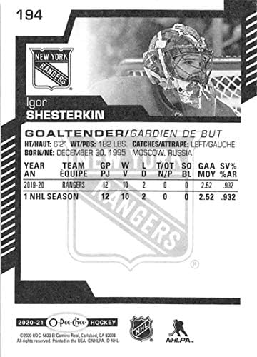 2020-21 O-Pee-Chee 194 Igor Shesterkin New York Rangers NHL Jégkorong Trading Card