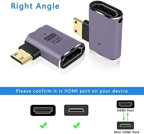 GINTOOYUN 8K Mini HDMI-HDMI Extender Adapter 2.1 Verzió Mini HDMI Male, hogy Jobb Szög 90 degreeHDMI Női Hosszabbító Adapter Fényképezőgép,Laptop,Tablet,HDTV,Projektor