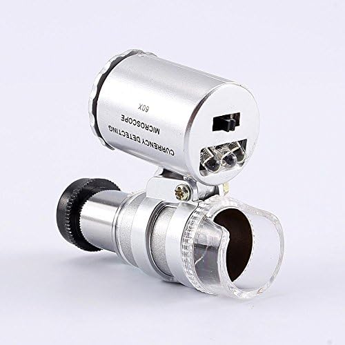 FTVOGUE Zseb Mikroszkóp 60X Mini Ékszer Nagyító Üveg Nagyítólencse Kézi 2 LED-es UV Fény Telefon