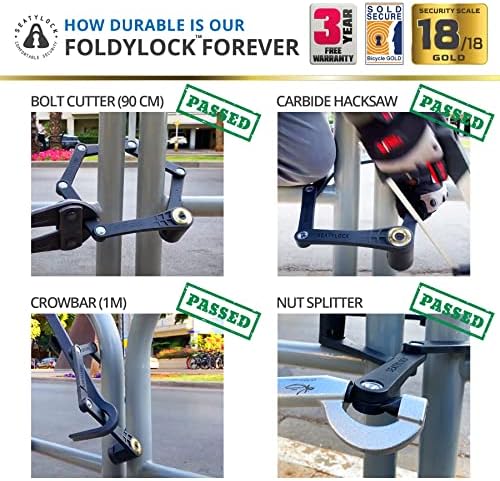 FoldyLock Örökre Összecsukható Kerékpár Zár - Szabadalmaztatott Karcsú, Magas Biztonsági Eladott Biztonságos Arany Kerékpár Zár - Heavy Duty