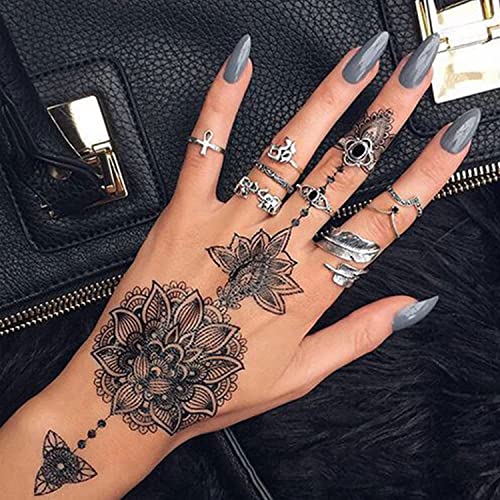 Fekete Henna Ideiglenes Tetoválás Matricák, 80+ Minták, Gyönyörű Csipke Virág Mandala Virág Szexi Csipke Ékszereket Tervez Vízálló Hamis Tetkó