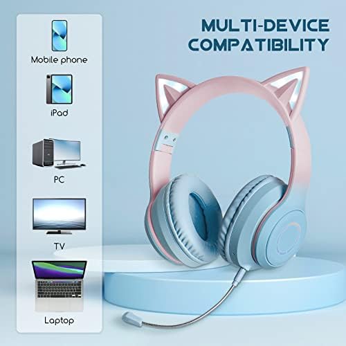 E-Greetshopping Macska Fülét Bluetooth Fejhallgató, 7 Színek Led Fény Fül Vezeték nélküli Fejhallgató Beépített Mikrofon & 3,5 mm-es