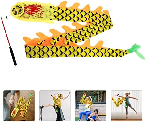 BESPORTBLE Gyerek Játékok, Gyerek Játékok, Selyem Sárkány Kínai Stílusú Sárkány Tánc Wu 3D Sárkány Szalag Streamer-Állítható Üvegszálas Handstick