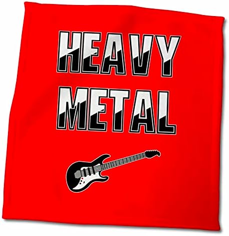 3dRose Heavy Metal dekoratív szöveg, gitár, vörös háttér - Törölköző (twl-286143-3)