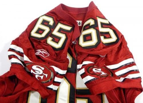 2005-ben a San Francisco 49ers Justin Mosolygós 65 Játék Kiadott Piros Mez 46 DP37151 - Aláíratlan NFL Játék Használt Mezek