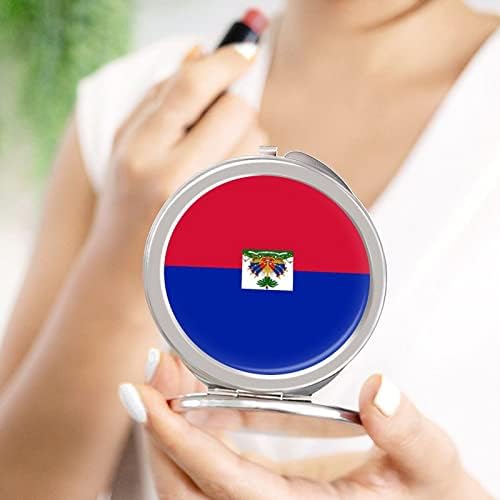Zászló Haiti Kompakt sminktükör Hordozható Utazási Kozmetikai Tükör, Lehajtható Kétoldalas 1x/2x Nagyító