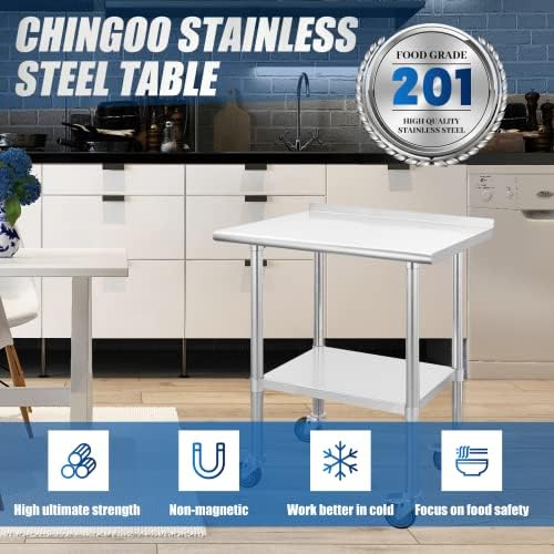 Chingoo Rozsdamentes Acél Táblázat Kerekekkel 24 x 30 Cm Fém Előkészítő Asztal Csempével & Állítható Undershelf, Rozsdamentes