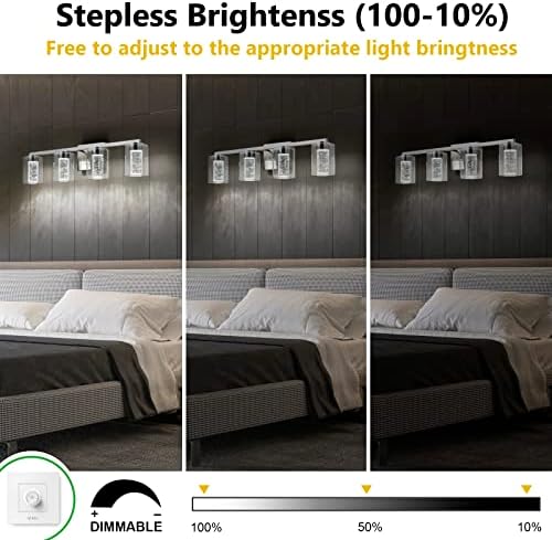 SineRise 4-Lámpa matt Nikkel Hiúság Fény 3 Szín Mód (3000K/4000K/6500K), a Szem Védelme LED Fürdőszoba világítótestet, Szabályozható Modern