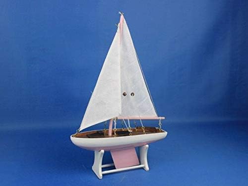 KÉZMŰVES TENGERI STÍLUSBAN, Fából készült Dekoratív Vitorlás Modell 12 - Rózsaszín Modell Hajó