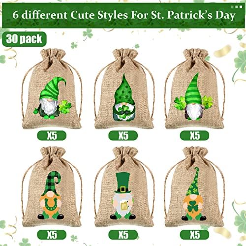 30 Db St. Patrick ' s Day Party Szívességet Táskák Szerencsés Shamrock Zsákvászon Ajándék Táskák a Szent Patrik Nap Gnome Komámasszony Táskák