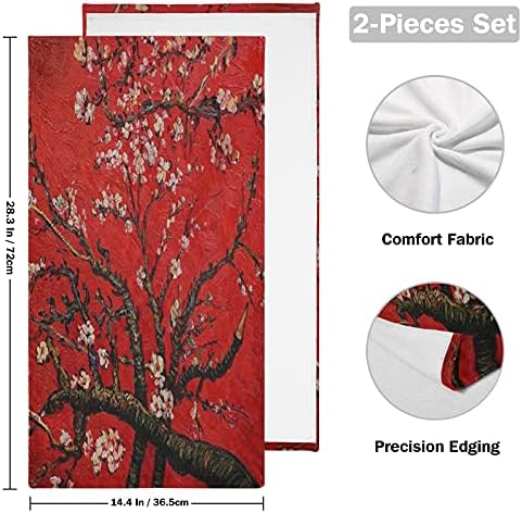 ALAZA Barack Virág Piros Japán cseresznyevirág kéztörlő Puha, Nedvszívó Dekoratív Törölköző Arcát, Törölköző Szett 2 Fürdőszoba Tornaterem