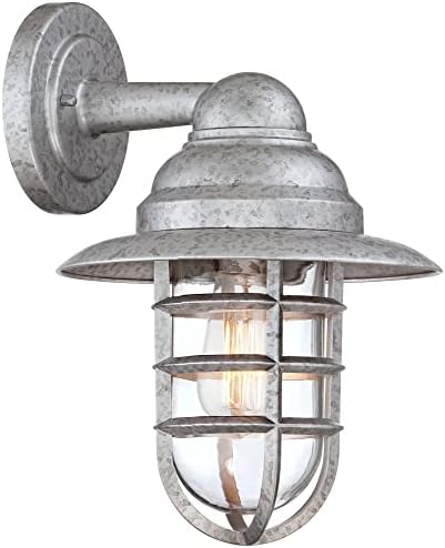 John Timberland Marlowe Ipari Fali Lámpa Gyertyatartó Galvanizált Ezüst Vezetékes 9 1/4 Lámpatest, Fém Kapucnis Ketrecet, Hálószoba,