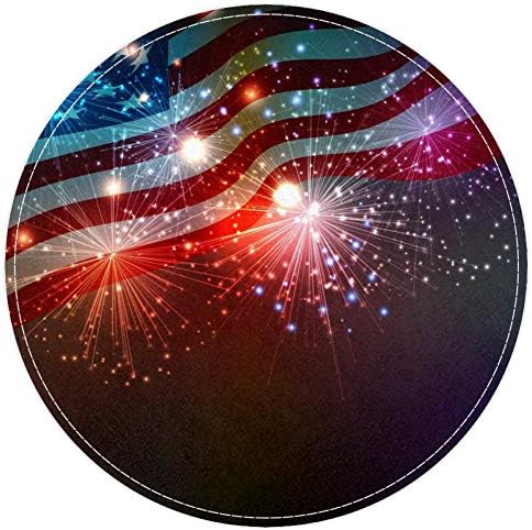 HEOEH Tűzijáték USA Zászló. július 4. Independense Nap, Csúszásmentes Lábtörlő 15.7 Kerek Szőnyeg, Szőnyegek Szőnyeg Gyerekeknek Hálószoba