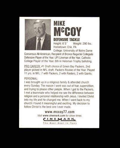 Mike McCoy Aláírt 1995 Cinemark Green Bay Packers Autogramot