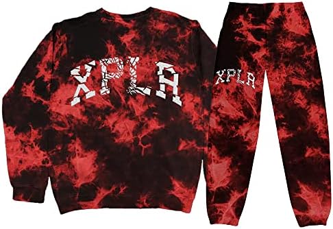 XPLR Összetörik Vörös Nyakkendő Festék Két darabos Készlet, Sammel Colby Kapucnis Futó Nadrág, Hosszú Ujjú Pulcsit+Melegítő