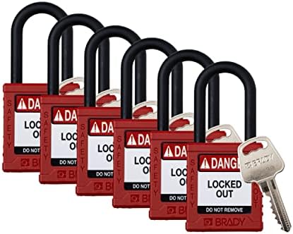 Brady Biztonsági Zár Lakat Szett - 6-Pack - Vörös - Kulcsos Különböző Biztonsági Zár Lakat - 1-es Gombot Per Lock - SDPL-PIROS-38PL-KD6
