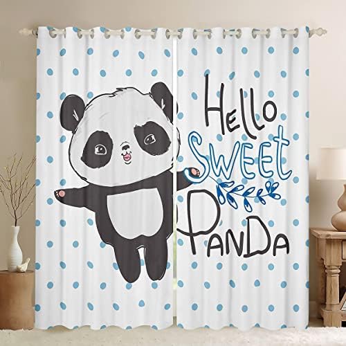 Panda Függöny Fekete, Fehér, Kék Pontok Függöny & Függönyt, a Gyerekek, Gyerekeknek,Karikatúra Állat sötétítő Függöny Aranyos Medve Aranyos