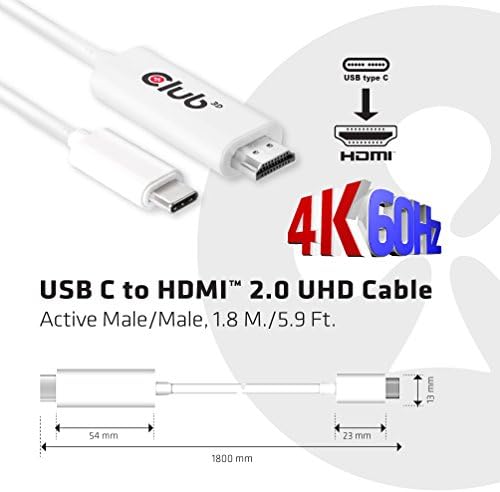 A Club 3D CAC-1514 USB-C 2.0-HDMI UHD Kábel Aktív 1,8 m-es Fehér