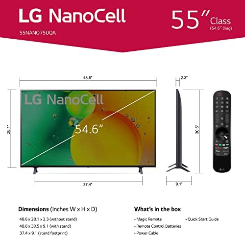 LG NANO75 Sorozat 55 Hüvelykes Osztály Smart TV 55NANO75UQA - 2022 AI-Powered 4K, Alexa Beépített