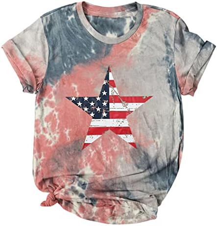 Rövid Ujjú Tshirts a Tini Lányok Legénység Nyak USA Zászló Csillag Grafikus Aranyos, Vicces, Nyakkendő Festék Blúz Ing Nők 2E