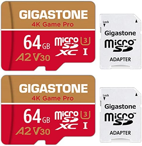 [5-Év Ingyenes adatmentés] Gigastone 64 GB 2-Pack Micro SD Kártya, 4K Játék Pro, MicroSDXC Memória Kártya Nintendo-Kapcsoló, GoPro,