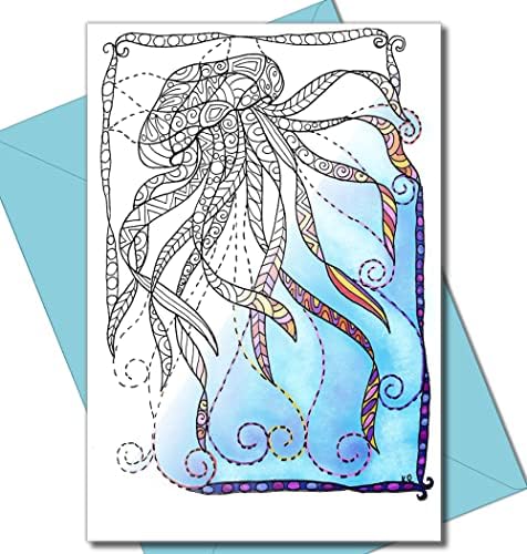 Művészeti Eclect Színezés Természet Üdvözlő Köszönjük Megjegyzés Kártyák, Zentangle Óceán Minták, 10 lap, A Kék Borítékok Tartalmazza (a