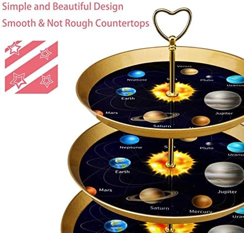 Torta Állvány Szett 3 Tier Cupcake Áll Újrafelhasználható Süteményes Tál Esküvő, Születésnap Tea Party Dekoráció, Bolygó Space Univerzum