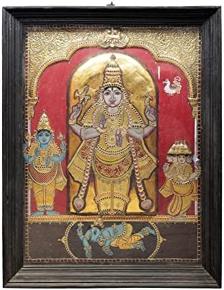 Egzotikus India 41 x 52 Shiva, mint Az A Brahma pedig Visnu Tanjore Festmény | Hagyományos Színek W