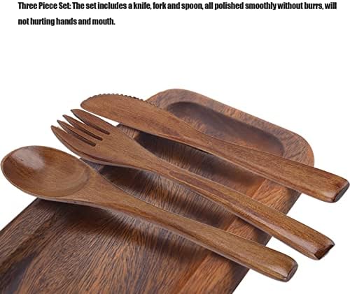 3 Db, Fából készült Kést, Villát, Kanalat Meghatározott Újrahasználható Egyenes Fogantyú Phoebe Fa Vacsora Evőeszközökkel Készlet Otthoni