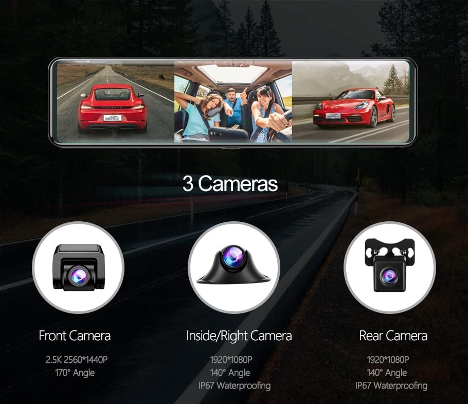 Okos Visszapillantó Tükör, fedélzeti Kamera Carplay & Android Automatikus Vezeték nélküli Csatlakozás wi-fi 3 CHs Kamerák hangvezérlés