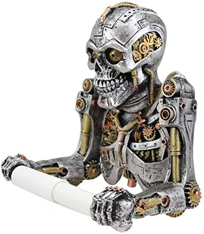 Ebros Ajándék Vigyorgó Steampunk Rusztikus Gearwork Kiborg Robot Csontváz Wc Papír Tartó Adagoló Szobor Emlékhelyére Hátborzongató