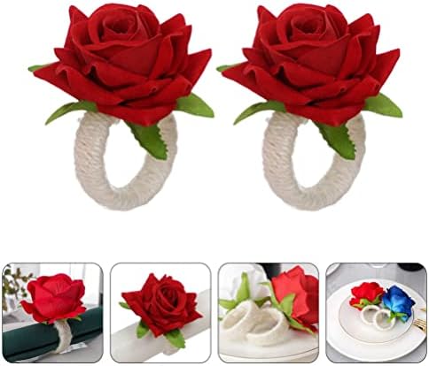 Amosfun 2db Mesterséges Rose Szalvéta Gyűrű Virág Szalvéta Gyűrű Jogosultja a Valentin Nap Szalvéta Tulajdonosai