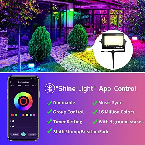 4 Pack LED-es Árvíz Fény Szabadtéri Tét, RGBCW DIY Színe Változó Táj Világítás 150W Egyenértékű, Bluetooth Smart Floodlight App Vezérlés