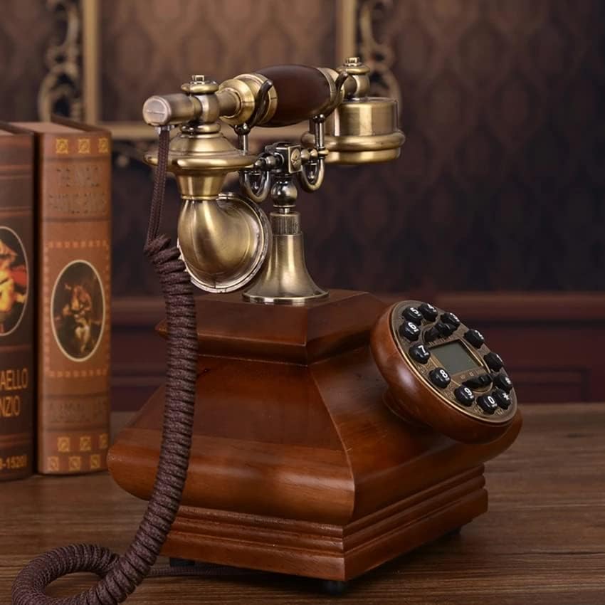 SJYDQ Antik Retro Telefon Tömör Fa Vezetékes Dekoráció, Gombot, Tárcsázza a Hívófél-AZONOSÍTÓ, Háttérvilágítású Kihangosító