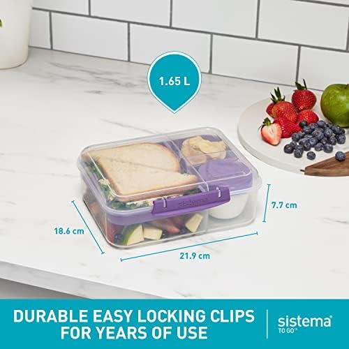 Sistema 4-Darab Saláta dresszinggel, majd Fűszer edényben Fedő Ebédre, Mosogatógépben mosható, 1.18-Uncia, Többszínű & Bento